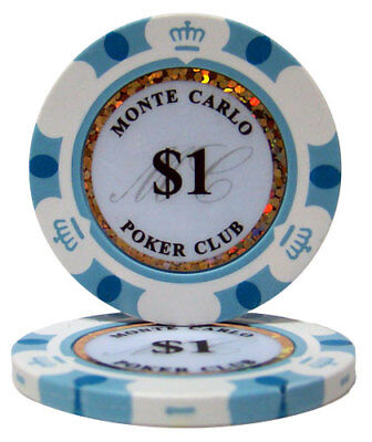 25 White $1 Monte Carlo 14g Clay Poker Chips - Buy 2, Get 1 Free