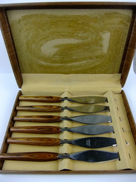 Vintage Mode Danish Steak Knife Set Mid Century Modern Wood Handles