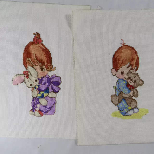 Precious Moments Finished Cross Stitch Brother Sister Bear Rabbit Pajamas Mats