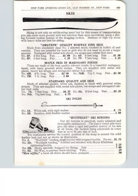 1915 PAPER AD Snow Skis Huitfeldt Binding Flexible Flyer Sled Meteor Toboggan