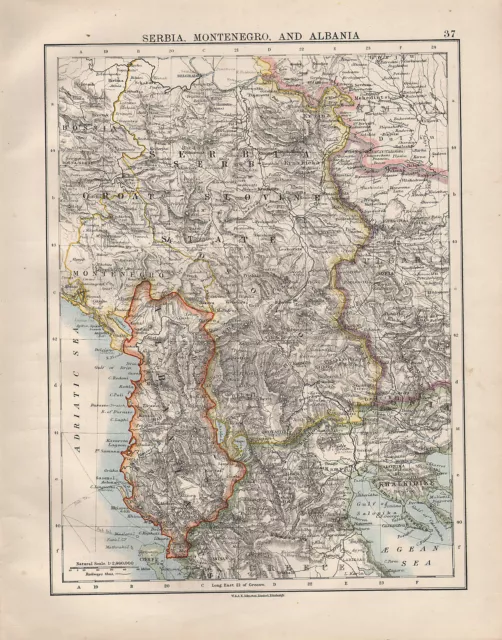1914 Map ~ Serbia Montenegro Albania