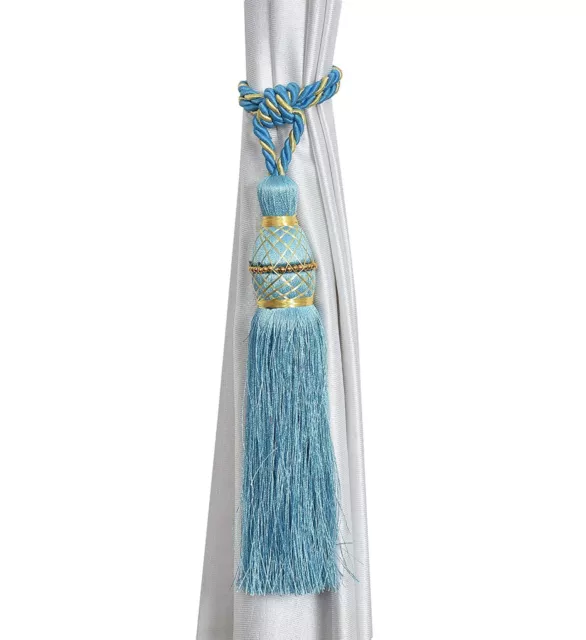 Beautiful Polyester Tassel Rope Curtain Tieback color Aqua Motijal set of 2 Pcs 4