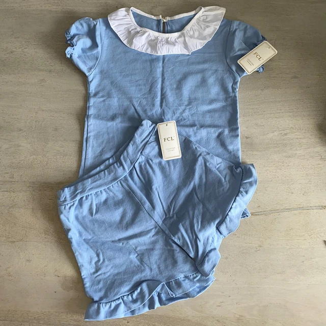 Girls Summer Bundle Shorts Top Outfit Age 9 10 Y White Blue Ruffle Spanish Set