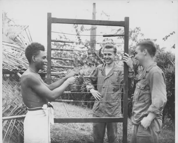 Marines; Cpl Duane C. Kracht & Pfc John L. Hammer, talking a nativ Old Photo