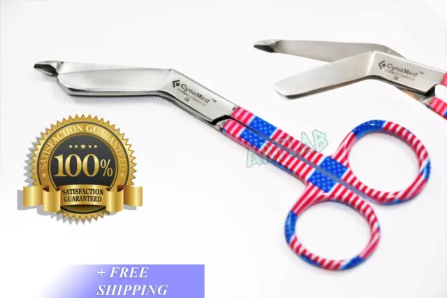 4.5" German Emt Lister Bandage Scissors Shears With Usa Flag Colors