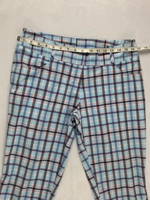 Adidas Climalite Womens Size 8 Blue Peach Plaid Capri Pants Golf Belt Loops 3