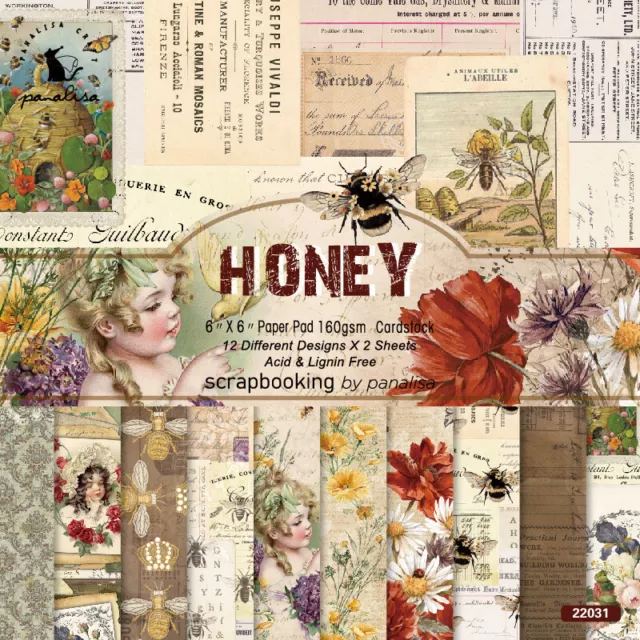 12 PCS 6" Vintage Honey Bee Flower Paper Pad DIY Scrapbooking Album Card Making