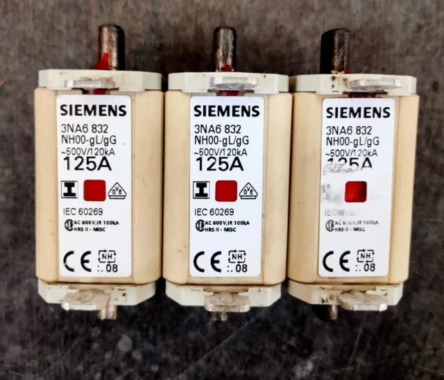 Inserts de fusibles 3 pi 3NA6832 125A AC 500V gL/gG HRC-Fuse Siemens