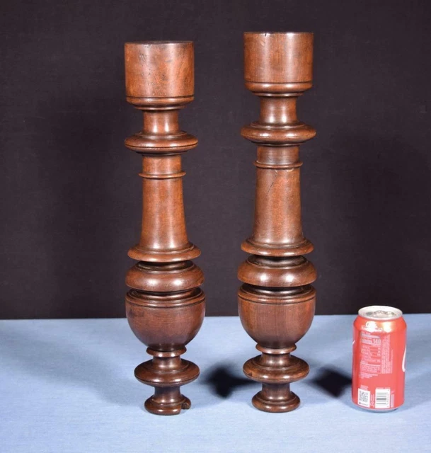 *18" Pair of French Antique Solid Walnut Posts/Pillars/Columns/Balusters Salvage 2