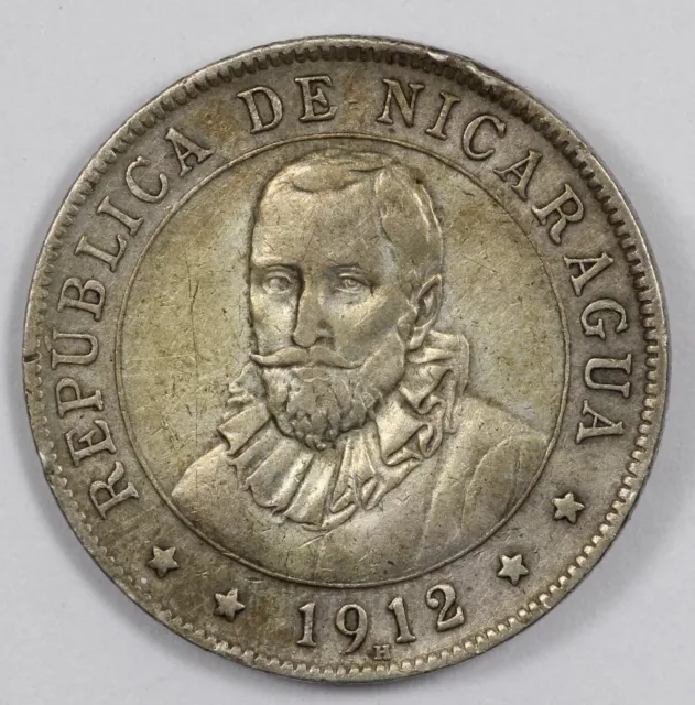 1912 Nicaragua 25 Centavos Radiant Sun Silver Coin