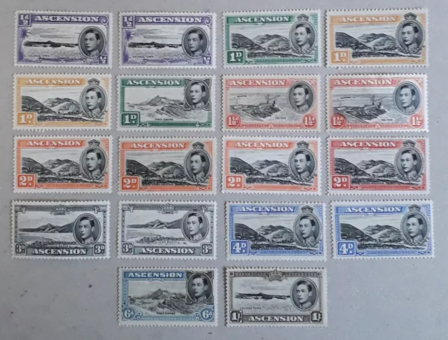 ASCENSION 1938-53 KGV1 part set to SG44 1s perf/shades varieties MM/MLH