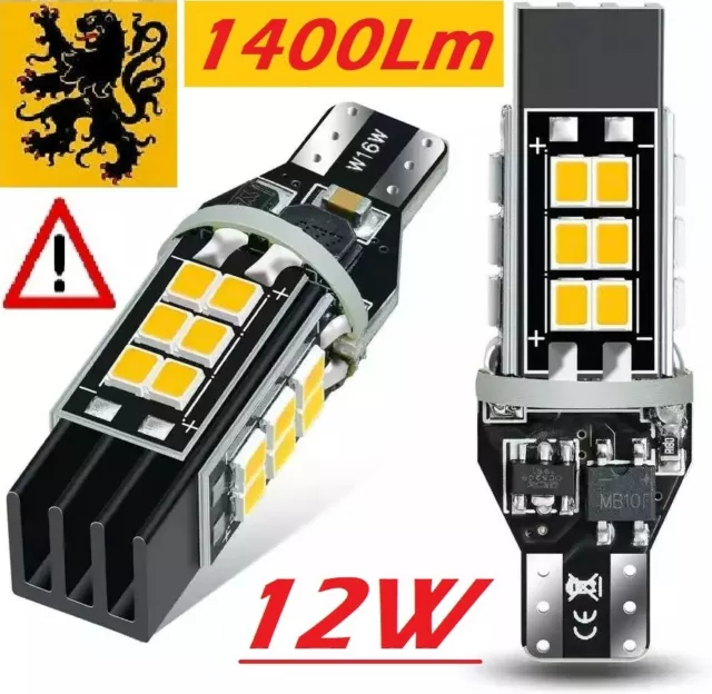 2x T15 WY16W W16W LED THP 1400lm 24SMD 1800k JAUNE AMBRE 12V 12W ANTI ERREUR HQ