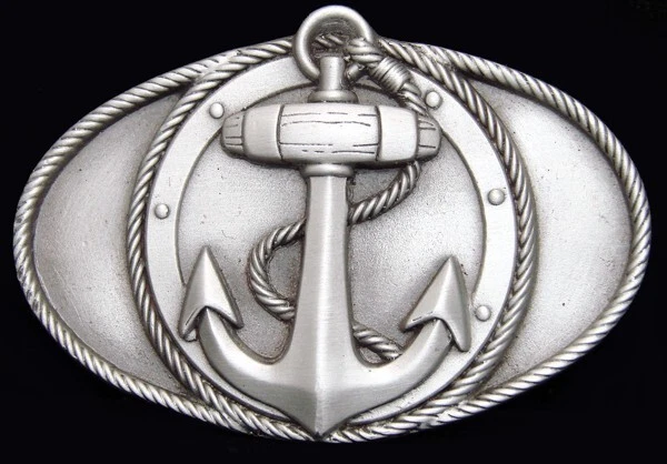 RG22169 *NOS* VINTAGE 1980s GREAT AMERICAN **SHIP ANCHOR & ROPE** PEWTER BUCKLE