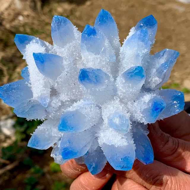 455g New Find sky blue Phantom Quartz Crystal Cluster Mineral Specimen Healing