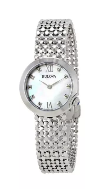 Bulova 96P163 10 Diamonds Silver Tone White Mother of Pearl Dial Womens Watch