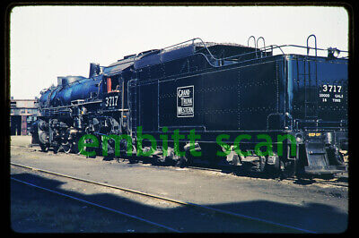 Original Slide, GTW Grand Trunk Western 2-8-2 Steam Locomotive #3717, 1950s