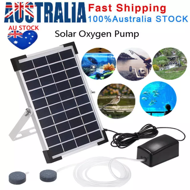 Day/Night Solar Powered Oxygenator Air Pump Oxygen Aerator Fish Pond Pool Water