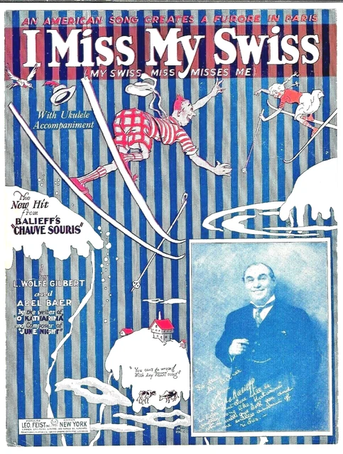 BROADWAY Sheet Music I MISS MY SWISS from BAILIEFF'S CHAUVE SOURIS 1925