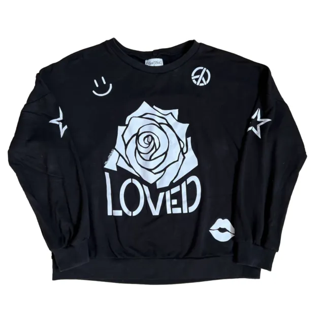 Lauren Moshi Women’s Sz ZS Black White LOVED Peace Stars Stars Rose Sweatshirt