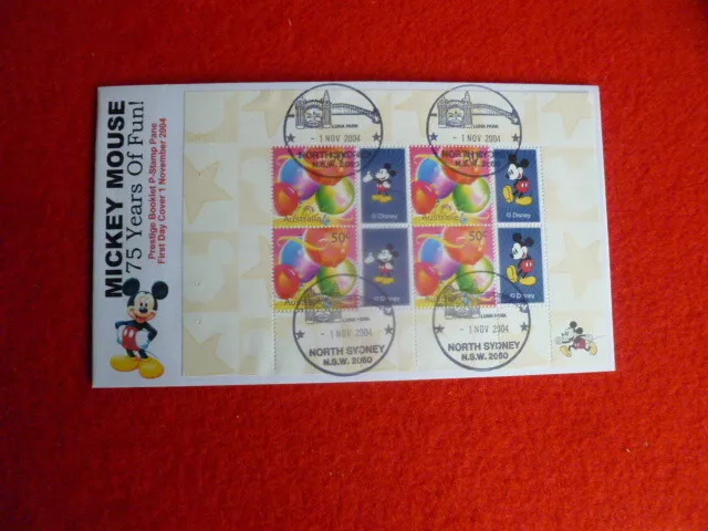 2004 Mickey Mouse Australian P-Stamp Prestige Booklet Pane Fdc