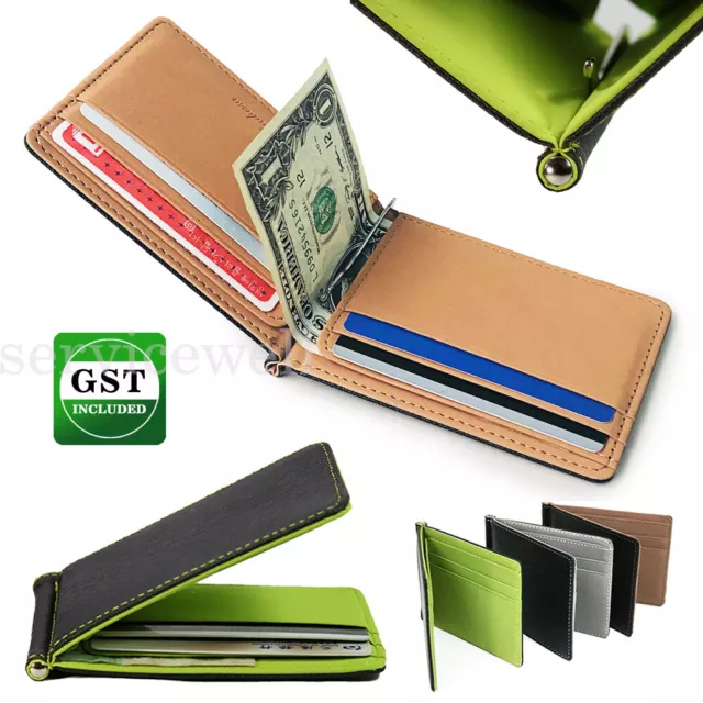 Mens Womens Leather Wallet Grey Credit Card Holder Ultra Slim Clip Money Purse