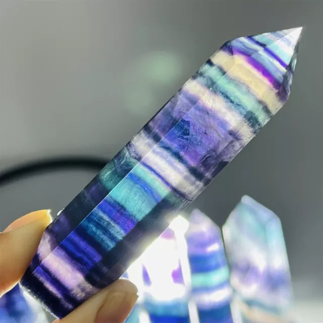 Natural Rainbow fluorite obelisk gem quartz crystal wand point reiki healing 1pc