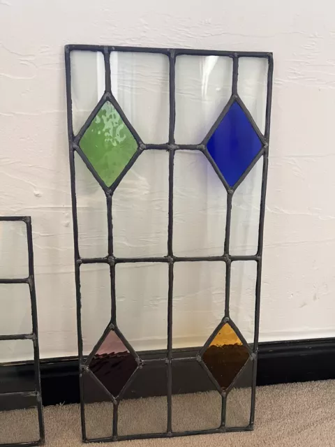X2 Old/Vintage pieces of colourful leaded stained glass