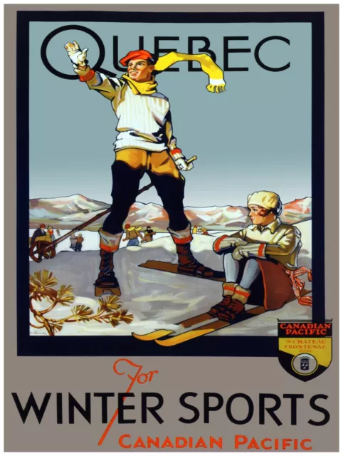 Decor Travel Poster.Fine Graphic Art Design.Ski Quebec Winter.Home Wall Art.682