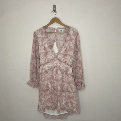 Vicky and Lucas Dress Womens XL Pink V-Neck Boho Floral Ruffles Long sleeve