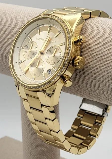 Michael Kors MK6356 Women's Ritz Chronograph Gold Stainless Steel Watch 37mm