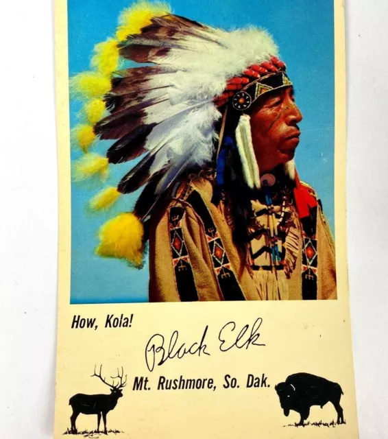 Black Elk Native American Indian Postcard Signed Mt Rushmore SD Sioux Warrior