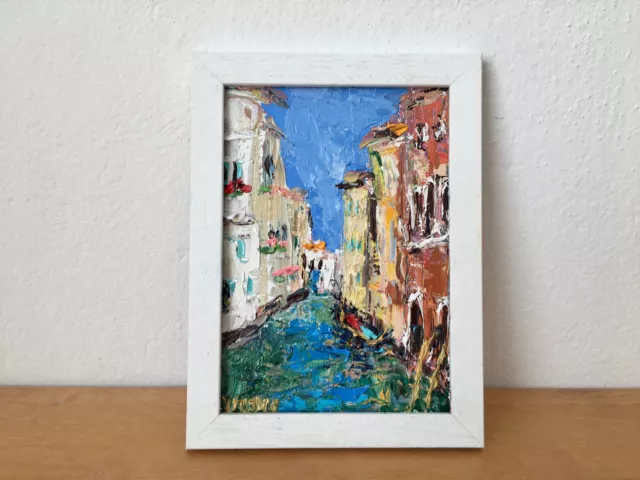 Venice Italy Oil Painting On Canvas Board Original Colorful Houses Landscape