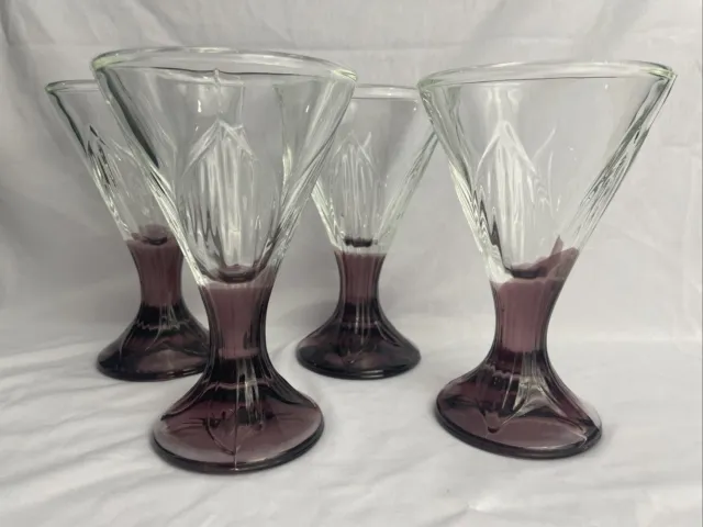 4 Vintage LA ROCHERE FRANCE Art Deco Purple Clear Flower