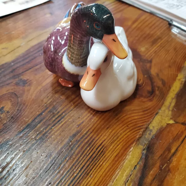 Herend Duck Pair Natural Color Hand Painted