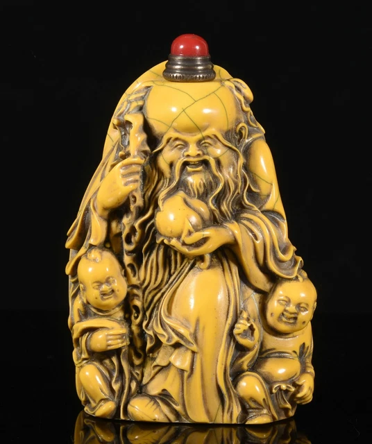 China Dynasty Ox Horn Langlebigkeit Shouxing Jungen Snuff Flasche Snuff Box