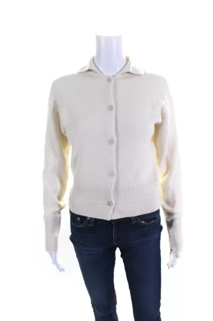 Theory Womens Cashmere Button Down Cropped Cardigan Sweater White Size Petite