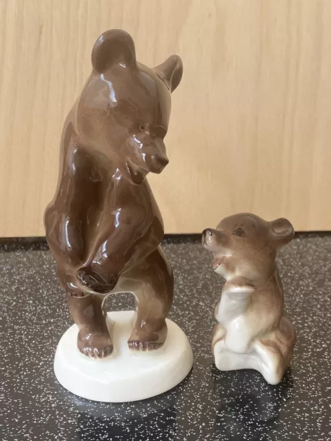 Brown BEAR Lomonosov porcelain USSR standing  And Baby Bear.