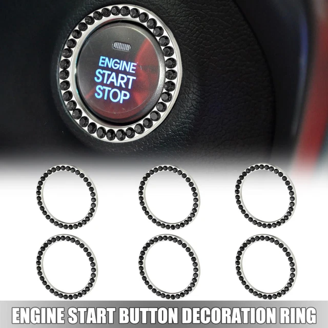 6 Pcs Car Engine Start Stop Decoration Ring Push Start Button Knob Trim Black