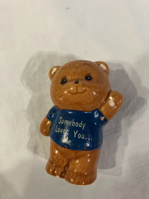 Miniature Teddy Bear by Russ Ceramic “Somebody Loves You…” 2 1/4”