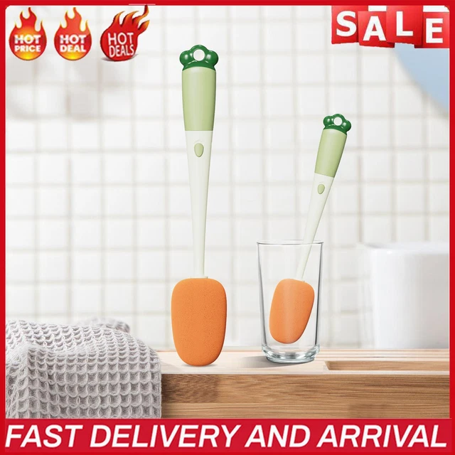 3-in-1 Long-handle Sponge Cup Brush Carrot-shaped Bottles Cleaning Brushes (E)