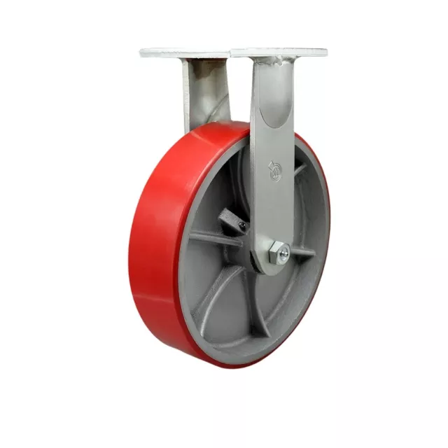 10 Inch Extra Heavy Duty Red Poly on Cast Iron Wheel Rigid Top Plate Caster