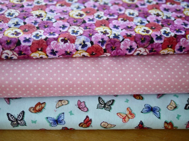 Makower Paquete de Tela Patchwork Summer Days Mariposa Pensamientos Dot