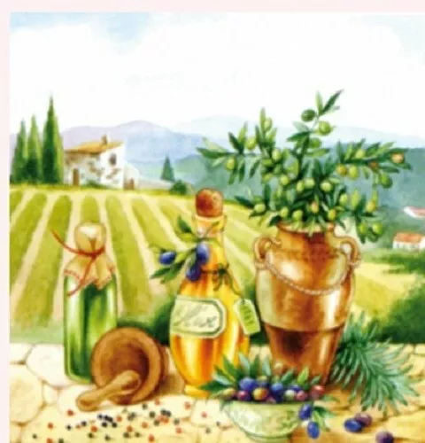 QUATTRO TOVAGLIOLI PER Decoupage - Fantasia Bottiglie Di Olio Ed Olive -  Toscana EUR 1,40 - PicClick IT