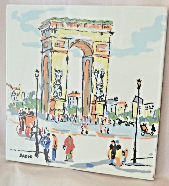 Vintage Dario Tile Signed Paris Landscape Ceramic Accent 6" x 6"