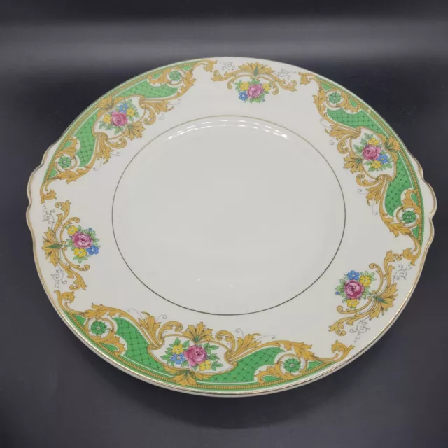 John Maddock & Sons English China Cake Plate Green Gold Floral Swag Design