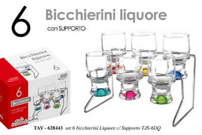 BICCHIERINI LIQUORE CON VASSOIO CONFEZIONE 6 PEZZI 