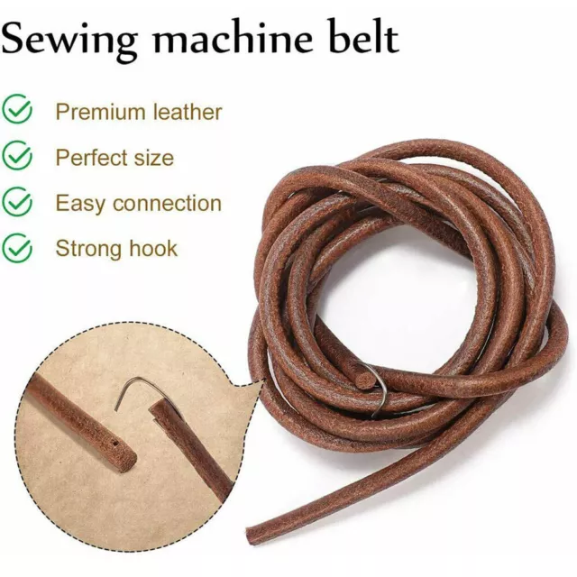 183cm 72" Leather Belt Antique Treadle Parts+Hook For Singer Sewing Machine