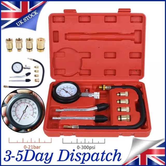 Petrol Engine Cylinder Pressure Tester for Car Compression Test Gauge Kit Set UK