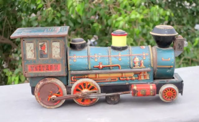 Vintage Battery Operated Old Western Engine Train Modern Toy Litho Tin Toy Japan