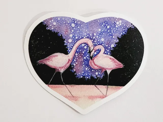 Heart Shaped Sticker with Flamingo with Night Sky Decal Embellishment Cute